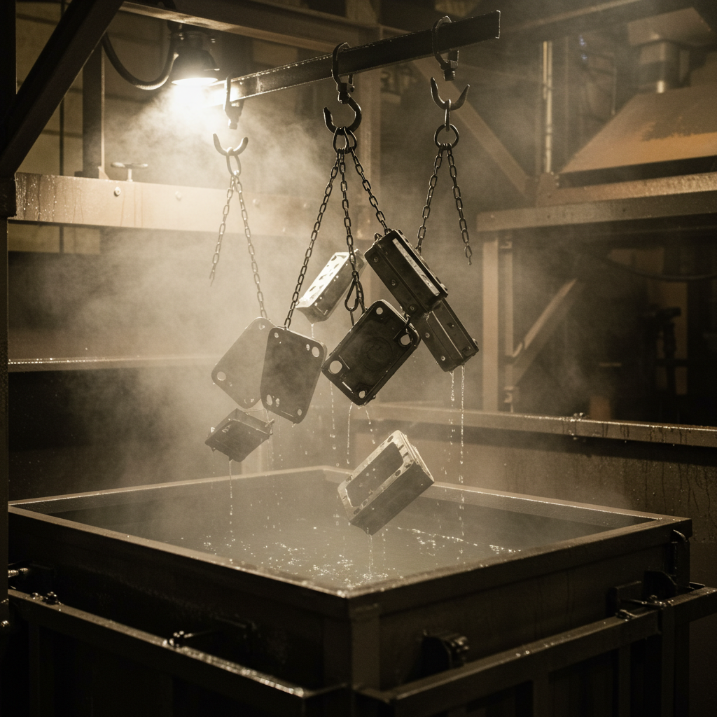 Peças metálicas em processo de fosfatização