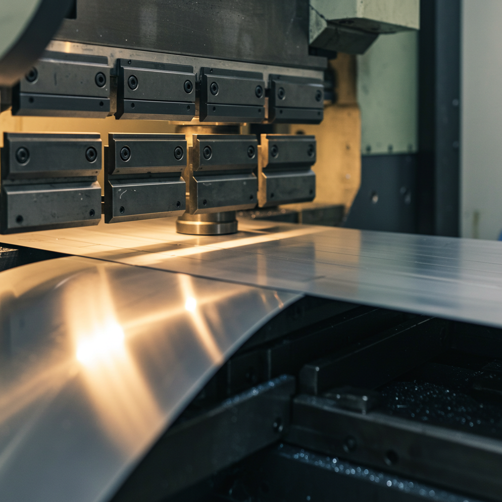 Máquina de dobra CNC conformando uma chapa de metal